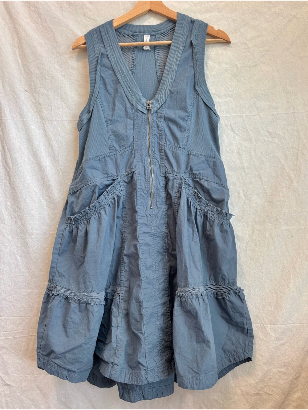 Anthropologie Dusty Blue Sleeveless Zip-Front Cotton Dress